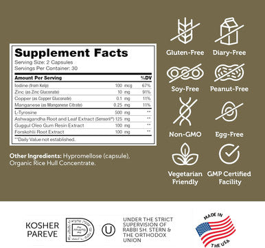 Zahler Thyraid - Thyroid Support Complex With Iodine, Zinc, L-Tyrosine, Ashwagandha, Forskholii - Pure Thyroid Support For Women And Men - Kosher Gluten Non-Gmo Thyroid Supplement (60 Capsules)