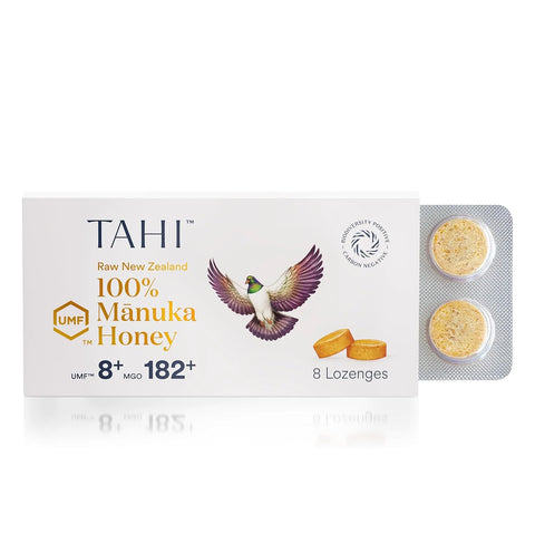 Tahi Pure New Zealand Manuka Honey Lozenges UMF 15+ (MGO 514+) Manuka Honey Drops For Sore Throat Relief & Immune support - Healthy Lozenges made of raw Honey - No Added Sugar - Pack of 8