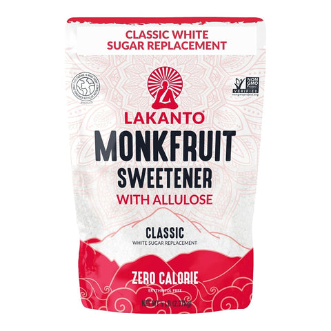 Lakanto Classic Monk Fruit Sweetener With Allulose, White Sugar Substitute From Monk Fruit Extract for Baking, Coffee & Tea, Gluten Free, Zero Calorie, Low Carb, Non GMO, Keto, Classic White, 8 OZ Bag