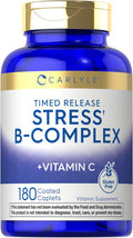 Carlyle Stress B-Complex Vitamin Supplement | 180 Caplets | with Vitamin C | Non-GMO and Gluten | by
