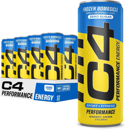 C4 Performance Energy Drink, Cherry Popsicle, Zero Sugar Carbonated Preworkout Energy, 200mg Caffeine with Beta Alanine, 16 Fl Oz (12 Pack)