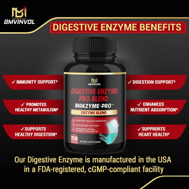 Digestive Enzymes with Prebiotics Probiotics Supplement 150 Capsules Bottled in USA Supports Healthy Digestion Immune System Health and Nutrition Absorption