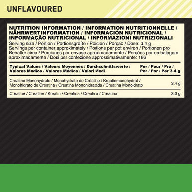 Optimum Nutrition Micronised Creatine Powder 100% Pure Creatine Monohydrate Powder For Performance And Muscle Power Unflavoured Shake 186 Servings 634 G