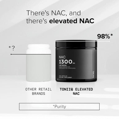 Toniiq 1300mg Ultra High Strength NAC Capsules - Min. 98%+ Tested Purity - Highly Bioavailable NAC Supplement - 240 Vegetarian N Acetyl Cysteine Capsules