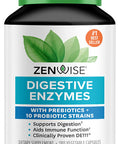Zenwise Digestive Enzymes Plus Prebiotics Probiotics Supplement 180 Servings Vegan Formula for Better Digestion Lactose Absorption with Amylase Bromelain 2 Month Supply