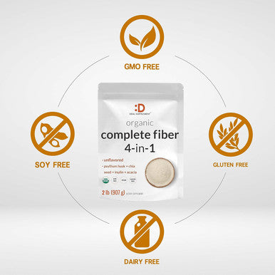 Deal Supplement Organic Fiber Powder Supplement 2lbs with Psyllium Husk Chia Seed Inulin & Acacia Daily Fiber for Adults Rich in Prebiotics for Gut & Digestive Health Unflavored Non-GMO