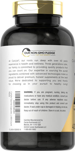 Carlyle Taurine 1000mg Capsules | 400 Count | Form | Non GMO Gluten Supplement