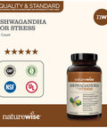 Naturewise Ashwagandha For Stress | Calming Ksm-66 Herbal Supplement Extract + Gaba, L-Theanine, Rhodiola Rosea, Light Brown, 60