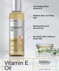 Natural Vitamin E Oil | 5000 IU | 8 oz (2 x 4oz) Value Pack | for Skin, Hair & Face | Vegetarian, Non-GMO, and Gluten Free Formula | by Horbaach