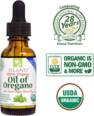 Island Nutrition , Oil Of Oregano Organic Liquid Drops (1 Fl Oz) - 100% Organic Olive Oil & Organic Oregano Oil, Grown In Spain (Aceite De Oregano)