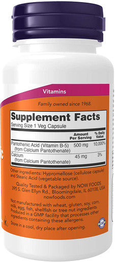 Now Pantothenic Acid 500 mg 100 Capsules