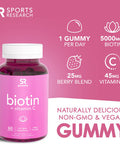 Sports Research Biotin Gummies 5000mcg with Vitamin C Vegan NonGMO Verified 60 Vegan Gummies 2 Month Supply