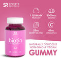 Sports Research Biotin Gummies 5000mcg with Vitamin C Vegan NonGMO Verified 60 Vegan Gummies 2 Month Supply