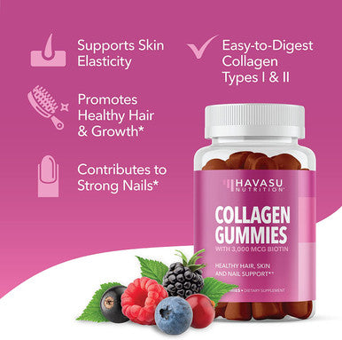 Havasu Nutrition Collagen Gummies Formulated with Collagen Biotin to Support Hair Skin and Nail Growth for Men Women GelatinFree 2 Pack 120 Gummies