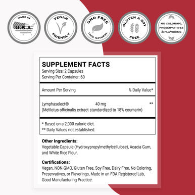 Supersmart Lymphatonic 40 mg Per Day Swelling Relief Melilotus Officinalis Extract 18 Coumarin Anti Inflammatory Supplement NonGMO Gluten Free 120 Vegetarian Capsules