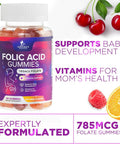 Folic Acid Gummies For Women 785 Mcg, Essential Prenatal Vitamins For Mom & Baby, Vegan Folic Supplement Gummy, Vitamin B9 Chewable Extra Strength Folate, Before During After Pregnancy - 60 Gummies