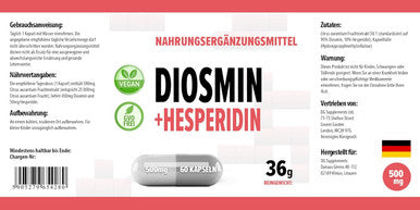 Hepatica Diosmin Hesperidin 500Mg 60 Vegan Capsules, 3Rd Party Lab Tested, High Strength Supplement, No Fillers Or Bulkers