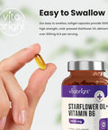 Vitabright Starflower Oil Capsules 1000mg 3 Months High GLA Borage Oil Capsules with Vitamin B6 Cold Pressed Star Flower Oil Capsules (1000mg Softgels) Vitabright Starflower Oil Capsules High Strength