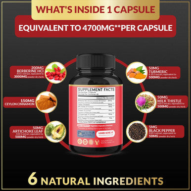 6 Packs Berberine Supplement 4700mg 12 Months Supply High Potency with Ceylon Cinnamon Turmeric Curcumin Cardiovascular Gastrointestinal Immune Support Berberine HCl Supplement Pills