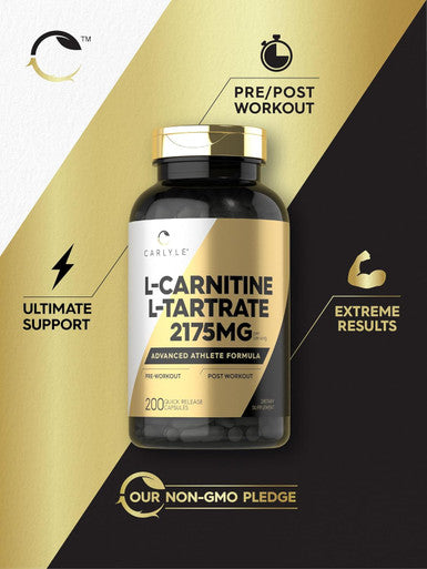 Carlyle L Carnitine Tartrate | 2175mg | 200 Capsules | Advanced Athlete Formula | Workout Supplement | As L-Carnitine L-Tartrate | Non-GMO Gluten