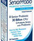 Seniorprobio 30 Caps, Once Daily, 30 Billion With Prebiotic, Acid & Bile Resistant, Lactose, Gluten, And Gmo Free, Vegetarian