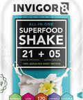 INVIGOR8 Superfood Protein Shake with Immunity Boosters - Gluten-Free Non GMO Meal Replacement Shake with Probiotics and Omega 3 (645 Grams) (French Vanilla)