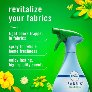Febreze Fabric Spray Air Freshener Odor-Fighting Fabric Refresher Sneaker Balls Alternative Couch Cleaner Linen Spray Multi-Use Gain Original Scent 23.6 Fl Oz