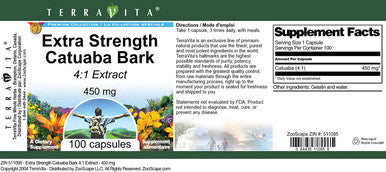 Terravita Extra Strength Catuaba Bark 4:1 Extract - 450 Mg (100 Capsules, Zin: 511095) - 2 Pack