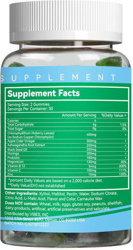 2 Pack Chlorophyll Gummies Sugar Free, Ashwagandha Vitamin B12 Zinc For Healthy Skin & Body Detox, Energy And Metabolism, Chewable Supplement For Women & Men - 120 Count