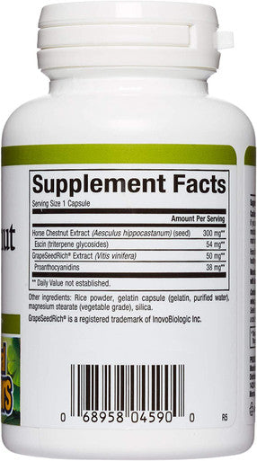 HerbalFactors by Natural Factors Horse Chestnut Antioxidant Support for a Healthy Circulatory System and Veins with GrapeSeedRich 60 capsules 60 servings