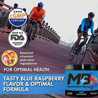 Morning Buzz Energy Drink Powder - Energy Boost Drink Mix - Sugar- Energy With Antioxidants - Morning Kickstart And Sports Nutrition Endurance Product - 30 Servings, Blue Raspberry, 8 Ounces