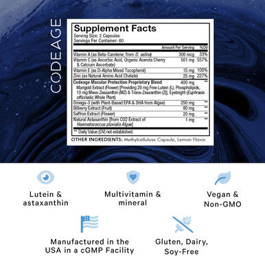 Codeage Eyes Vitamins - AREDS 2 Based Formula Supplement - 2-Month Supply - Vitamins A C E Zinc Lutein Astaxanthin Zeaxanthin Eyebright Marigold Bilberry Saffron Omega-3-120 Capsules