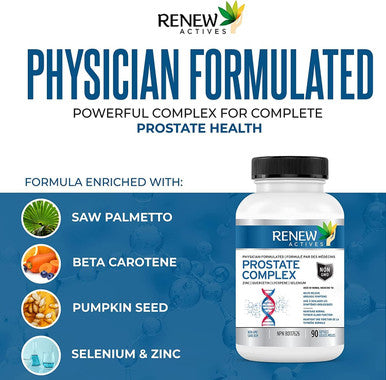 Renew Actives Prostate Complex Supplements - Promote Health For Men, Thyroid Gland, Eyesight, And Immune Function - Powerful Antioxidant Formula - 90 Softgels