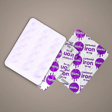 Nutrameltz Carbonyl Iron 18mg | RBC formation & Boosts Immunity | 60 Melting Tablets | Blueberry Flavour