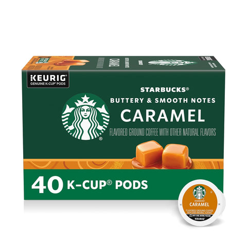Starbucks K-Cup Coffee Pods, Caramel Naturally Flavored Coffee For Keurig Brewers, 100% Arabica, 1 Box (22 Pods)