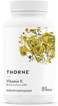 Thorne Vitamin K Vitamins K1 And K2 (As Mk4 And Mk7) Capsule Supplement Supports Strong Bones Clinically Studied Ingredients ThirdParty Gluten Dairy and SoyFree 60 Capsules