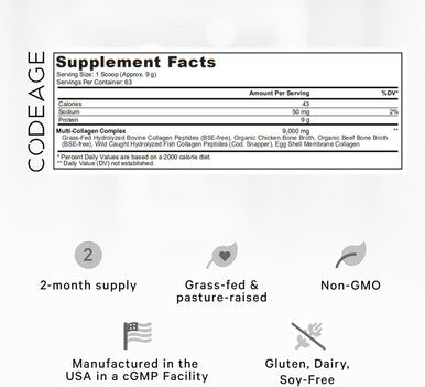 Codeage Multi Collagen Protein Powder Peptides 2-Month Supply Hydrolyzed Type I II III V X Grass Fed All in One Super Bone Broth Collagen Supplement Non-GMO 20 Ounces