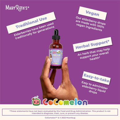 Maryruth Organics Cocomelon Toddler Elderberry Syrup USDA Organic Elderberry Sugar Kids Immune Support Supplement for Ages 1-3 Years Clean Label Project Verified Vegan Gluten 1 Fl Oz