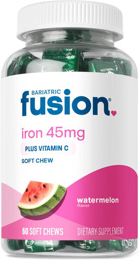 Bariatric Fusion Iron Soft Chew With Vitamin C Watermelon Flavored Chewy Vitamin For Bariatric Patients Gluten Iron Supplement For Women And Men 60 Count 2 Month Supply
