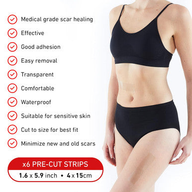 Neo G Opti-Heal Wound Recovery Silicone Scar Strips For Surgical Scars, C Section, Burn, Acne, Keloid Treatment - Medical Silicone Scar Sheets - And Old Scar Treatment - 1.6 X 5.9 Inch - 6 Strips