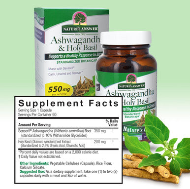 Nature'S Answer Ashwagandha Root with Holy Basil 60 Capsules | Supports a Healthy Response to Stress | Calm. Relax and Unwind. | Gluten | Non-GMO | Kosher | Vegan | Vegetarian