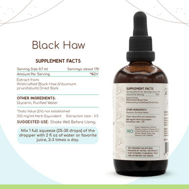 Black Haw B120 Alcohol-Free Herbal Extract Tincture, Super-Concentrated Black Haw (Ying Ye Jia Mi, Viburnum Prunifolium) (4 Fl Oz