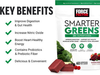 Force Factor Smarter Greens Superfood Chews Greens and Superfoods with Probiotics & Collagen Boosting Superfoods with Biotin Hyaluronic Acid Bamboo and Hair Skin