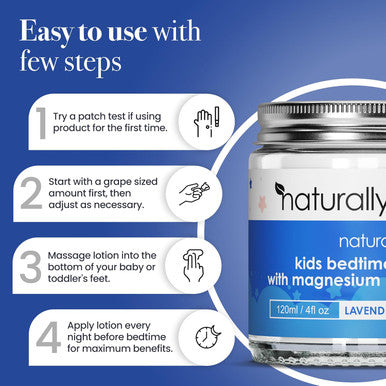 Naturallymum NaturallyMum Kids Magnesium Bedtime Lotion with Vitamin D | Support for Sleep Heart Bone Nerve Gut and Muscle Health | Alternative to Melatonin | Lavender & Chamomile 4.2 fl oz