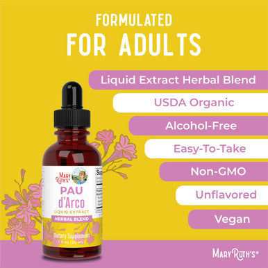 Maryruth Organics PAU d'Arco Bark Liquid Herbal Supplement | Immune Support Digestive & Gut Health | Echinacea Usnea Lichen Reishi Mushroom Thyme Leaf | Vegan Non-GMO | 1 Fl Oz 1 Month Supply