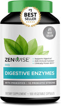 Zenwise Digestive Enzymes Probiotics and Prebiotics Digestion and Bloating Relief for Women and Men Lactose Absorption with Amylase Bromelain 100 Count