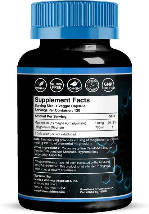 Magnesium Glycinate Capsules 750mg 120 Count Magnesium Supplement for Women and Men Pure Complex Glicinato De Magnesio High Absorption Heart Health Sleep Supplement 2 Packs