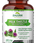 Zazzee Organic Milk Thistle 50:1 Extract, 20,000 Mg Strength, 200 Vegan Capsules, 80% Silymarin Flavonoids, Over 6 Month Supply