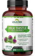 Zazzee Organic Milk Thistle 50:1 Extract, 20,000 Mg Strength, 200 Vegan Capsules, 80% Silymarin Flavonoids, Over 6 Month Supply