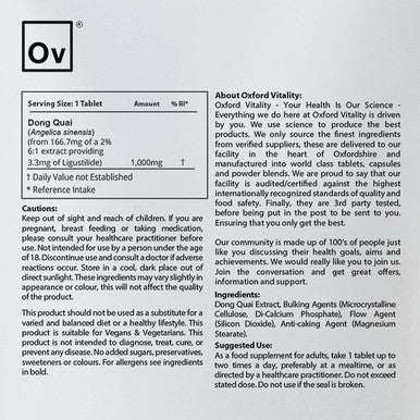 Dong Quai Root Tablets | 1000mg Supplements Pills | Oxford Vitality